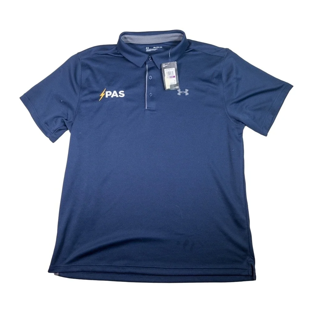 Under Armour Men's Loose Fit Navy Blue PAS Logo Polo Shirts 2XL Polyester‎ Blend